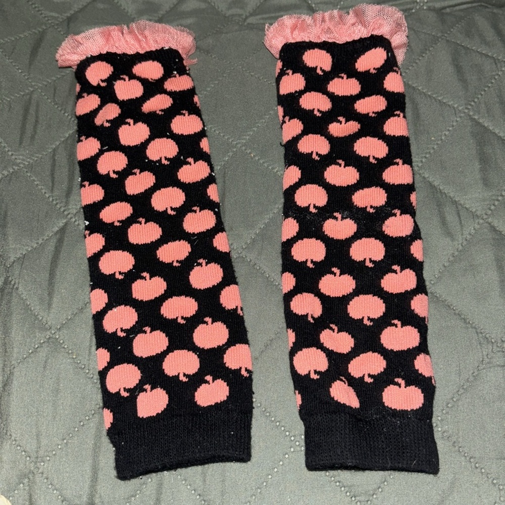 pumpkins fingerless wrist warmers with pink lace, women’s or kids